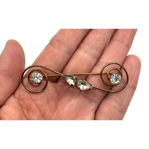 VTG Art Nouveau With Rhinestones Gold Tone Bar Brooch Pin "Please Read Descripti